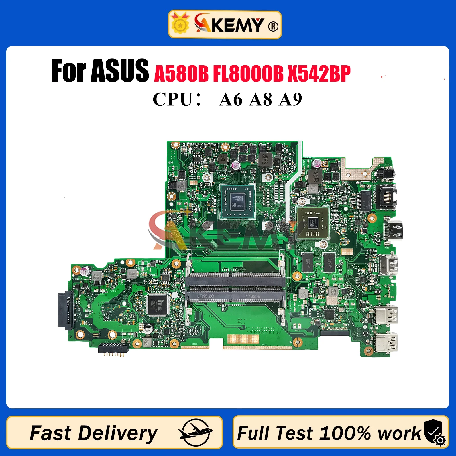 

X542BP Laptop Motherboard For ASUS VivoBook X542B A580B FL8000B X542BP Notebook Mainboard With A6 A8 A9 CPU 100% tests OK stk