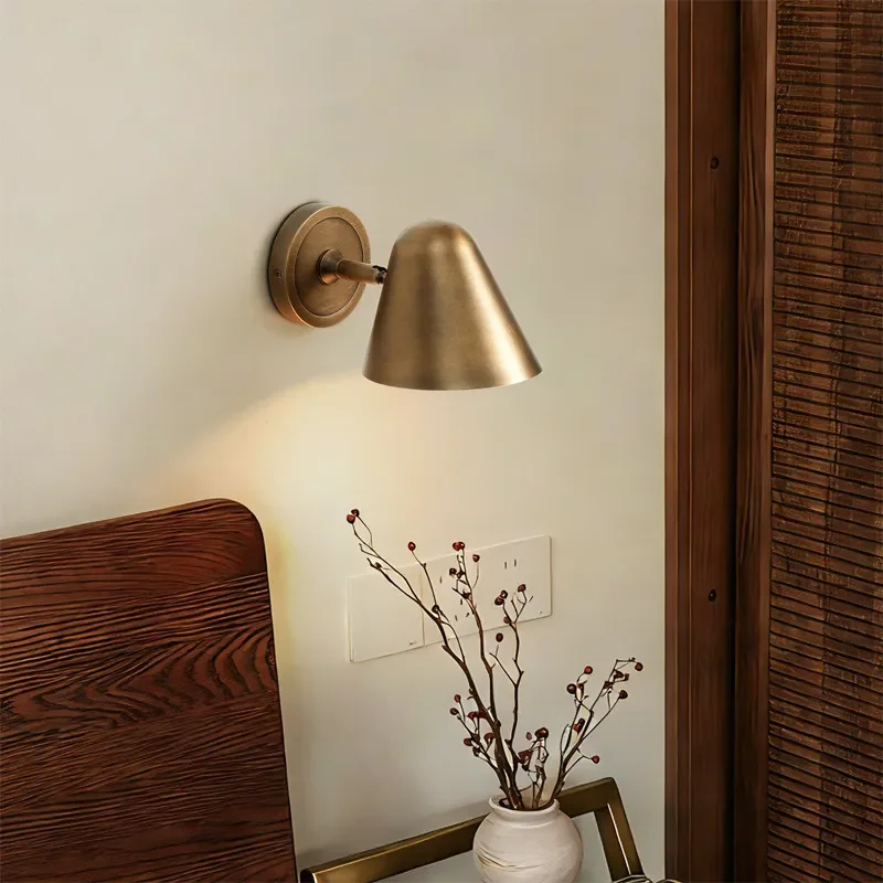 Vintage American Style Solid Copper Wall Lamp for Hotel Staircase Corridor Entrance Retro Nostalgic Villa Bedside Lighting