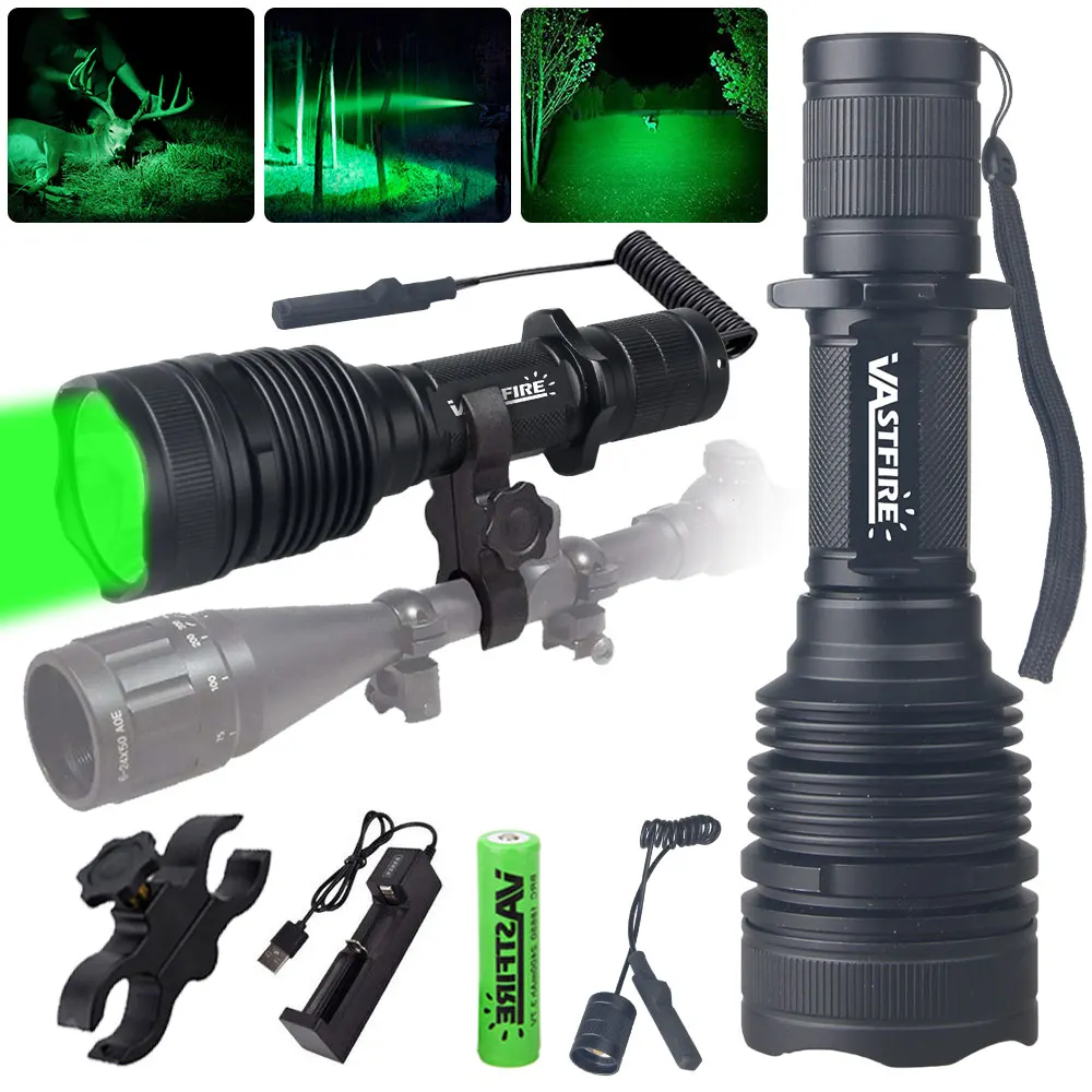 15W Powerful M7 Professional Green Red LED Hunting Flashlight Tactical 1-Mode Torch Predator Handheld Lantern Power by 18650