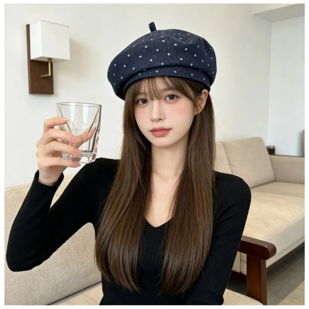 Fashion Polka Dot Beret Hat Vintage Style Flexible Cloud Hat Soft Painter Cap Women