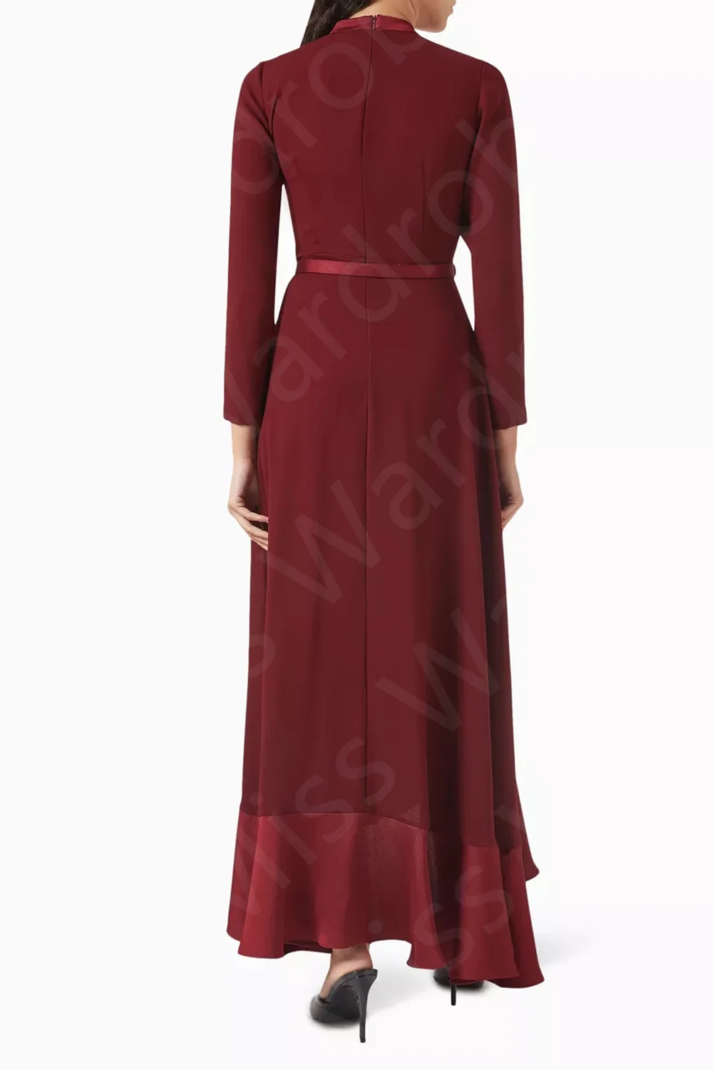 Gorgeous Latest Evening Dresses Wine Red Prom Party Gowns 2024 Long Sleeves High Neck Wedding Guest Dresses Burgundy High Low