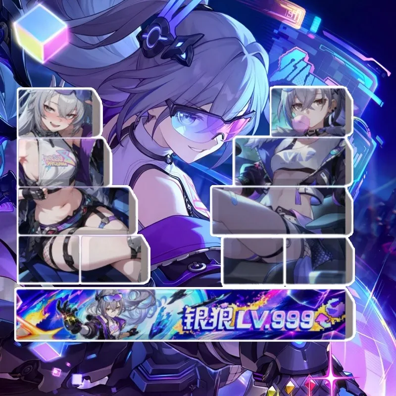 Silver Wolf LV.999 Theme Anime Keycap Mechanical Keyboard PBT Customized Cute Keycap PC Game Keyboard Accessories Gift Collect