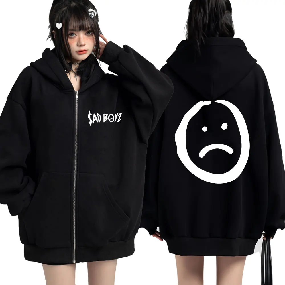 Junior H Sad Boyz Graphic Fashion Zip Up Hoodie Harajuku Hip Hop Sweatshirt Oversized Men Women Casual Fleece Jacket Streetwear