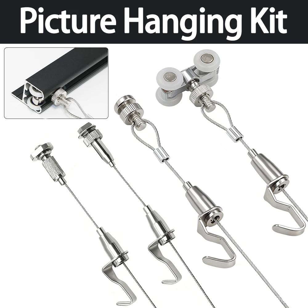 2-4PCS U-shaped Track Specific Stainless Steel Rope Kit with Adjustable Picture Suspension System for Photo Frame Billboards
