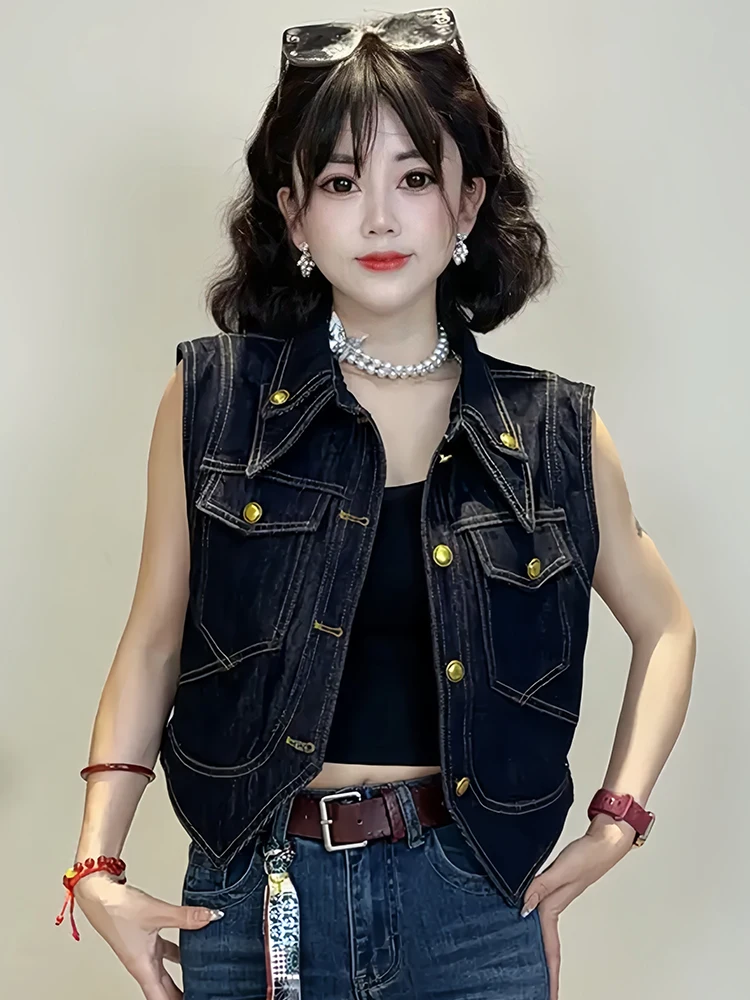 

Элегантный женский джинсовый жилет премиум-класса, осенняя новинка, для повседневной носки, стандартной длины, средней теплоты, одинарный.