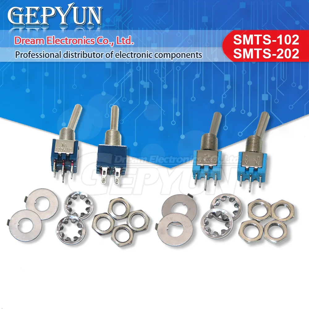 5pcs 5mm Light Blue Sub-Miniature Rocker toggle switch SMTS-102  SMTS-202 ON-OFF-ON 3pin 6pin