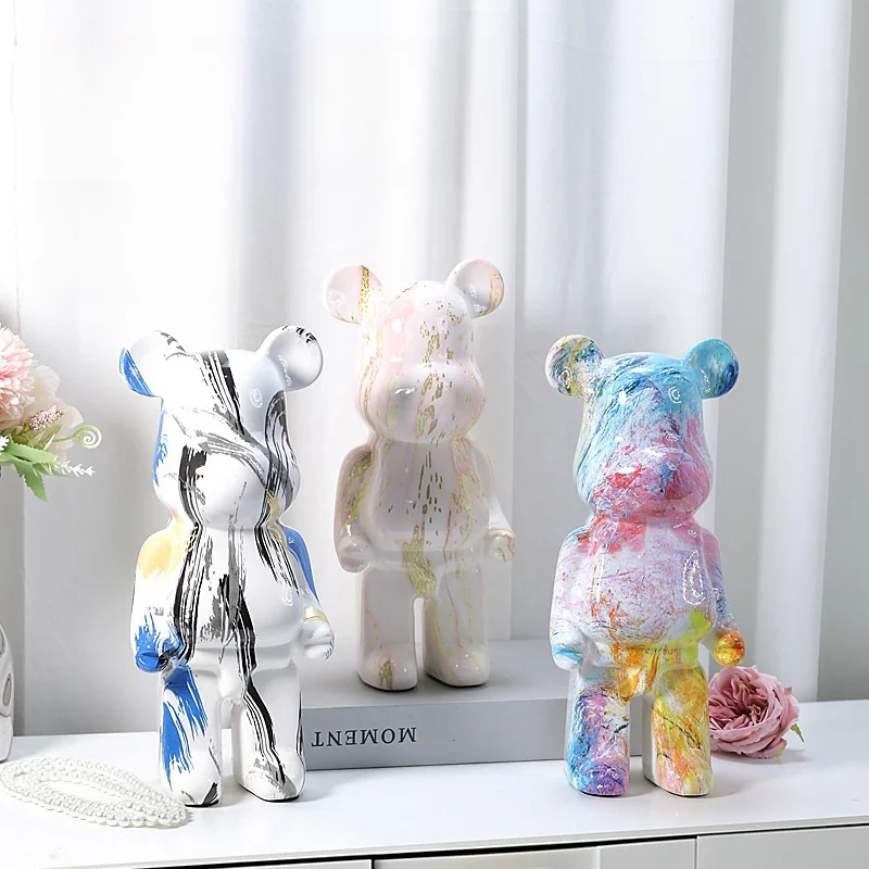 28cm Aesthetic Bear Figurine Resin Violent Bear Statues Graffiti Figurine Sculpture Luxury Living Room Decorations Home Ornament