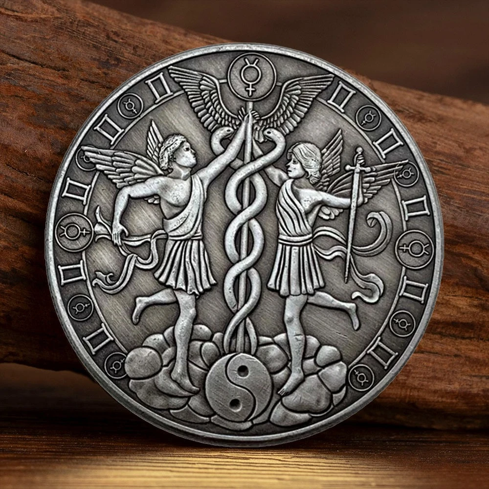 Ancient Silver Commemorative Coins 12 Signs of The Zodiac Lucky Coins Gemini Collectible Coins