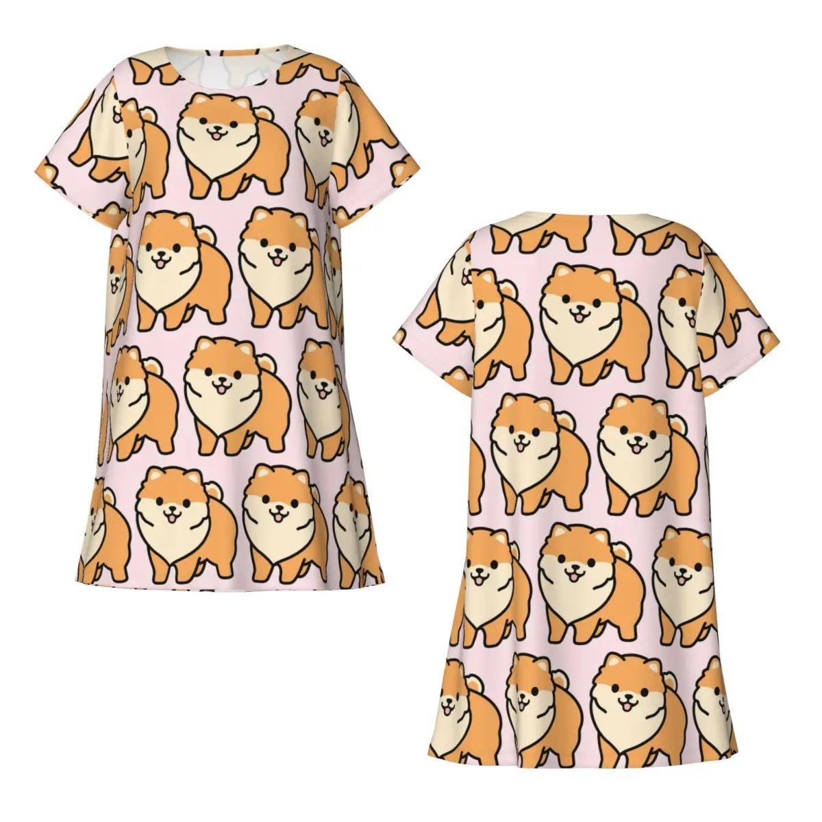 

Custom Pomeranian Short Sleeves Nightdress For Sleeping Sleepshirts Women Short Sleeve Nightgowns Loose Pajama Dress