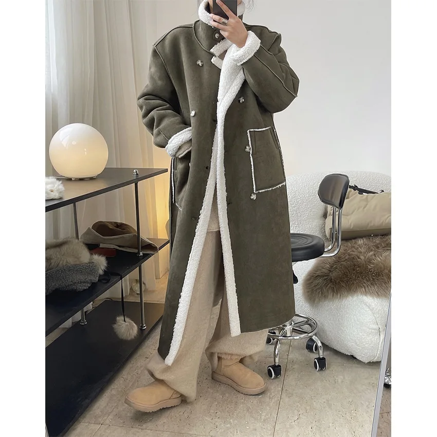 Winter New Fashionable Profile Heavy Lamb Wool Coat Fur Integrated Two-Way Wear Thermal Long Coat for Women