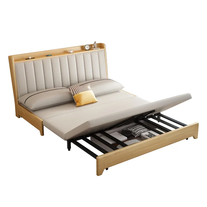 Nordic sofa bed multifunctional dual-purpose small apartment living room balcony solid wood double technology cloth bed