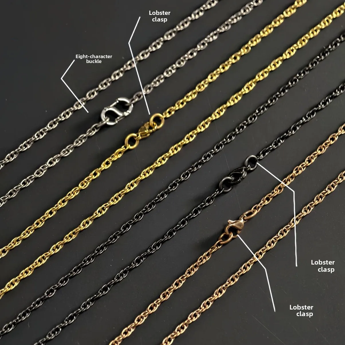 Fashion Pure Titanium Twisted Rope Chain Necklace 2.5mm Hypoallergenic Rustproof Skin Care Anti-Allergy Titanium Chain Necklaces
