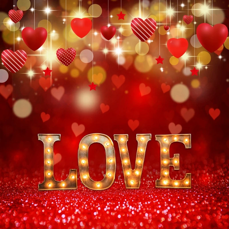 Red Roses Love Valentine's Day Backdrop Red Heart Glitter Valentine Party Decor Romantic Lover Wedding Background Photo Banner