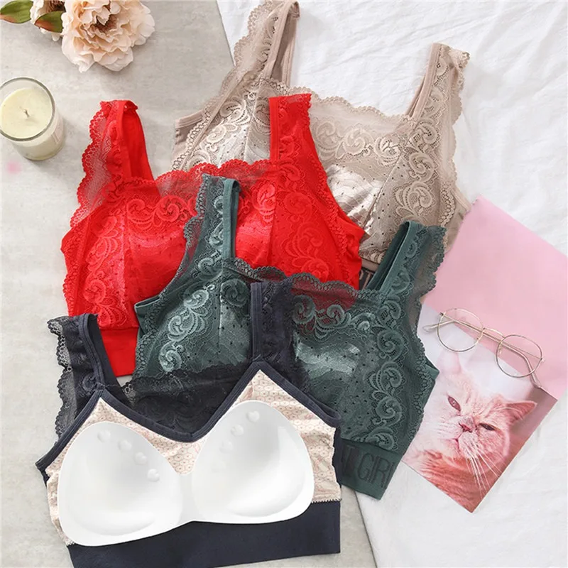 New Large Size Fat Mm Lace Beautiful Back Underwear Female Chest Lift Anti Sagging Inside Take Thin Style Wipe Chest Vest Bra