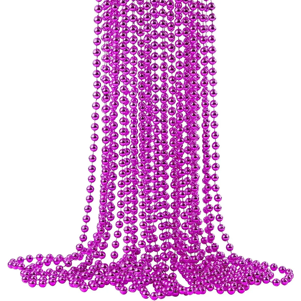 24pcs 33 Inch Metallic Hot Pink Bead Necklaces Bulk Round Beaded Necklaces Costume for Mardi Gras Party Christmas Festive Events