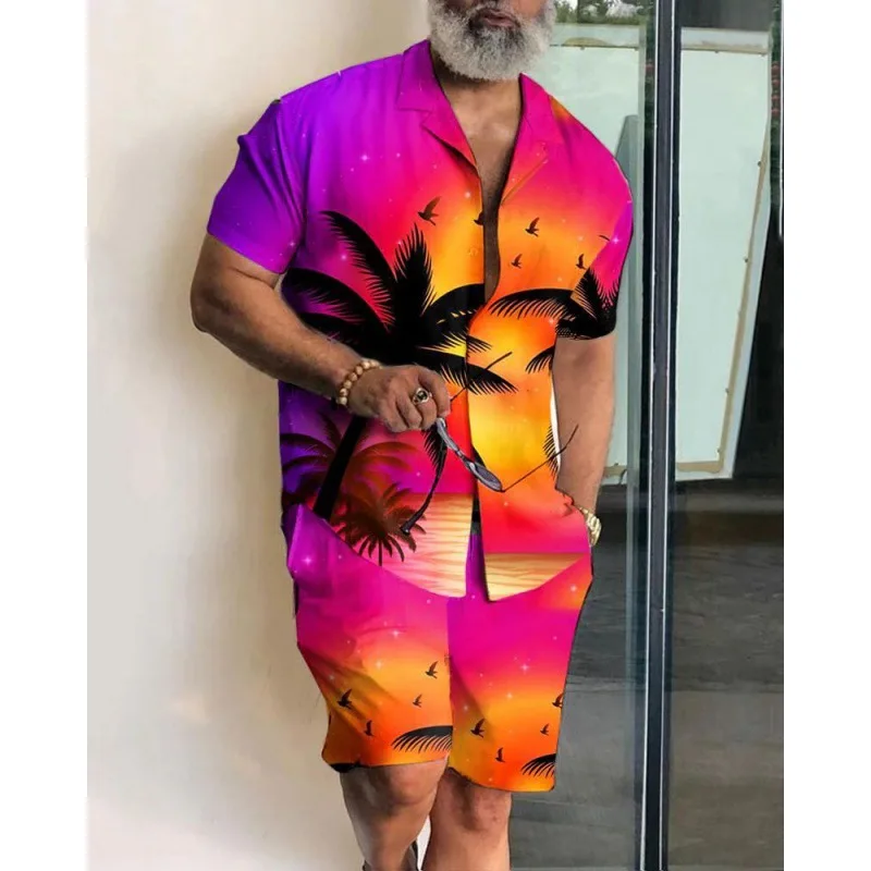 Summer Beach Style Men\'s Shirt Set Casual Oversized Hawaii Suit 3d Printed Short Sleeve Shirt+Shorts 2pcs Set Holiday Streetwear