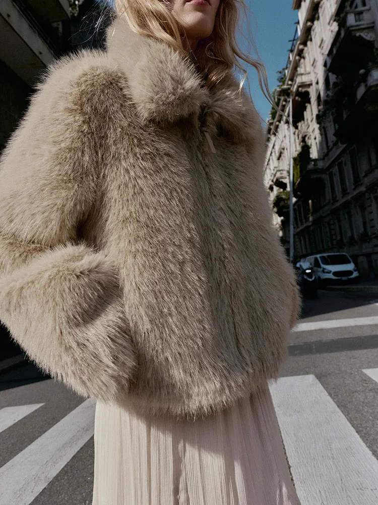 Sweet Ele dubbelzijdig namaakbont effect Jaet bovenkleding voor dames ort Sle Long Sve turn-down kraag herfst nieuwe Arr...
