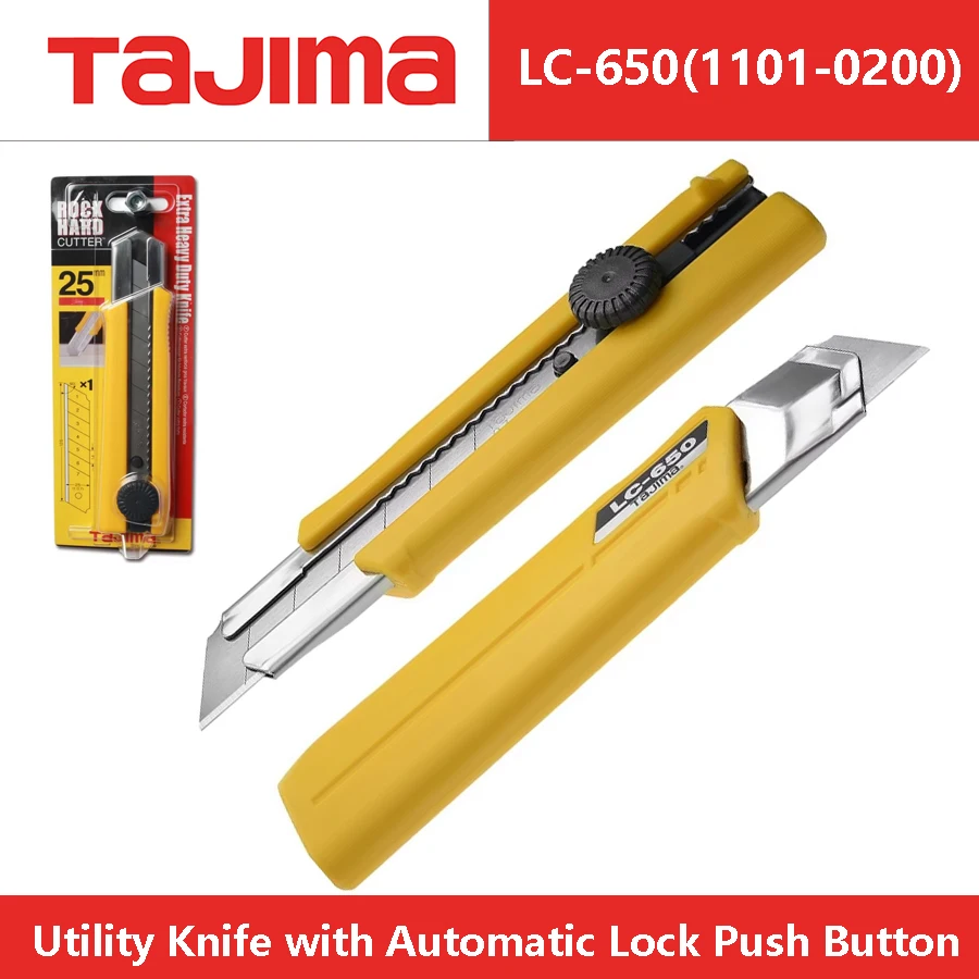 TAJIMA LC650B Utility Knife with Automatic Lock Push Button 25mm-wide Blade Wallpaper Knife Cutting Hand Tools 1101-0200