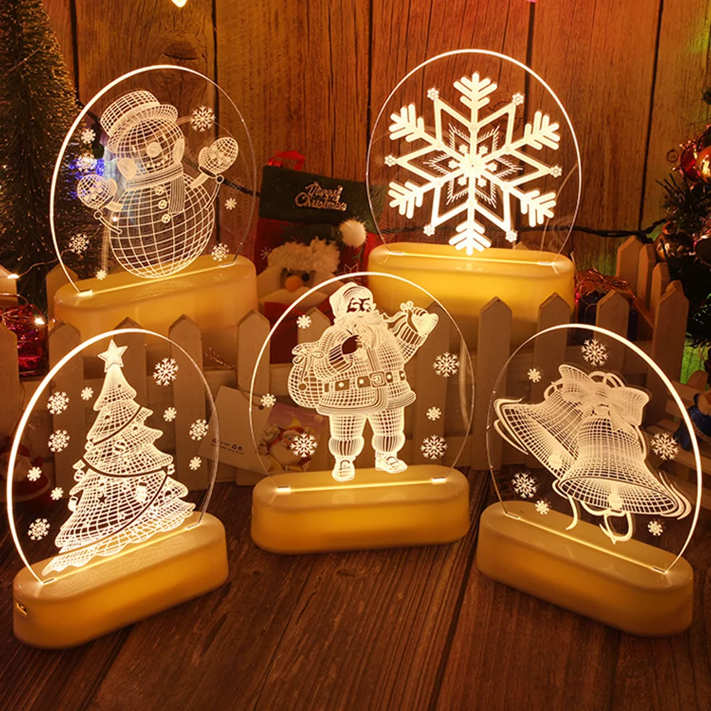 Christmas Decorative Table Lamp for Bedroom Santa Christmas Tree Elk Snowflake 3D Pattern Night Light Christmas Ornament for Hom