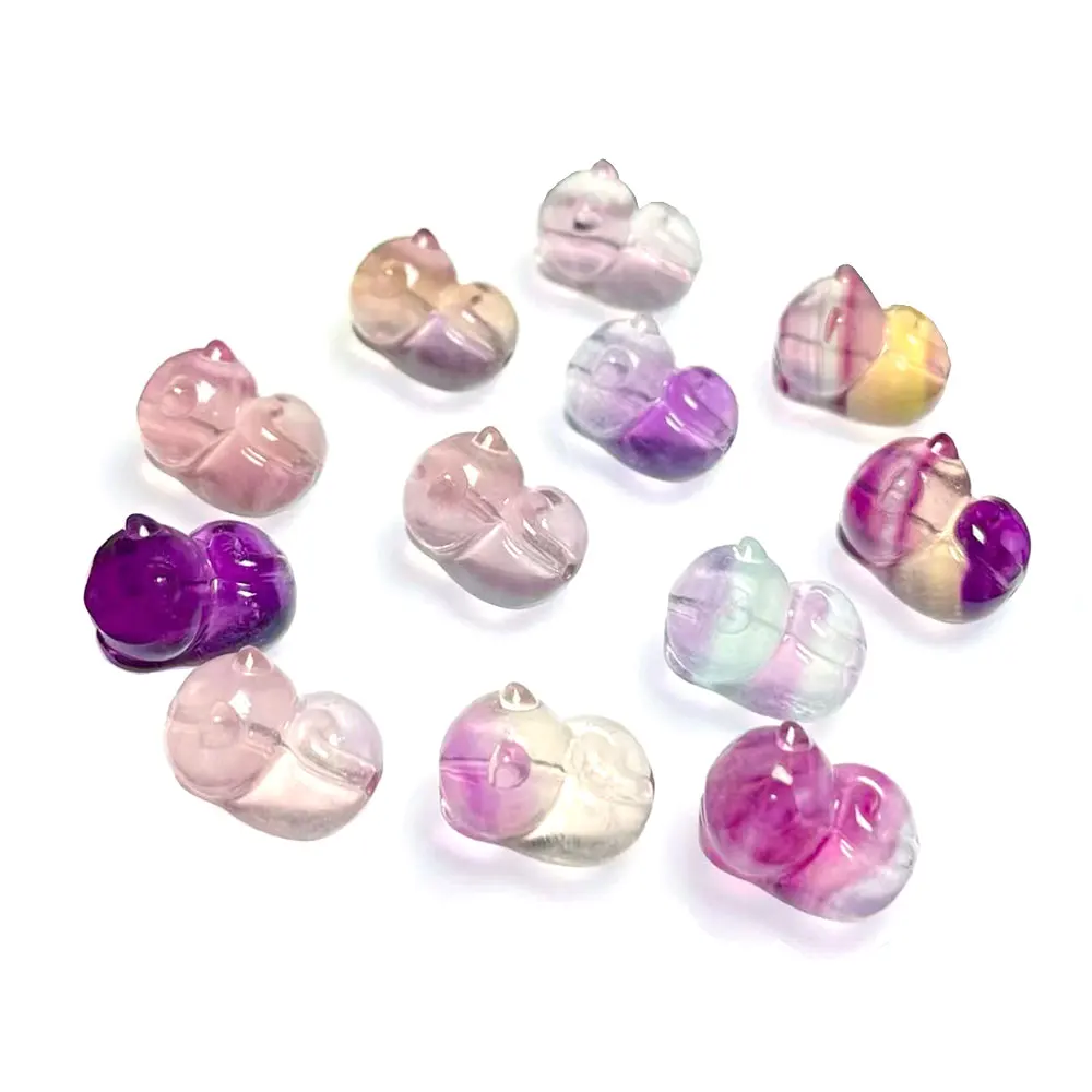 

5pcs/Lot Natural Fluorite Mini Cat Carvings Beads Crystals Stone Rainbow Fluorite Crystal Stone Healing Gemstone Home Decor DIY