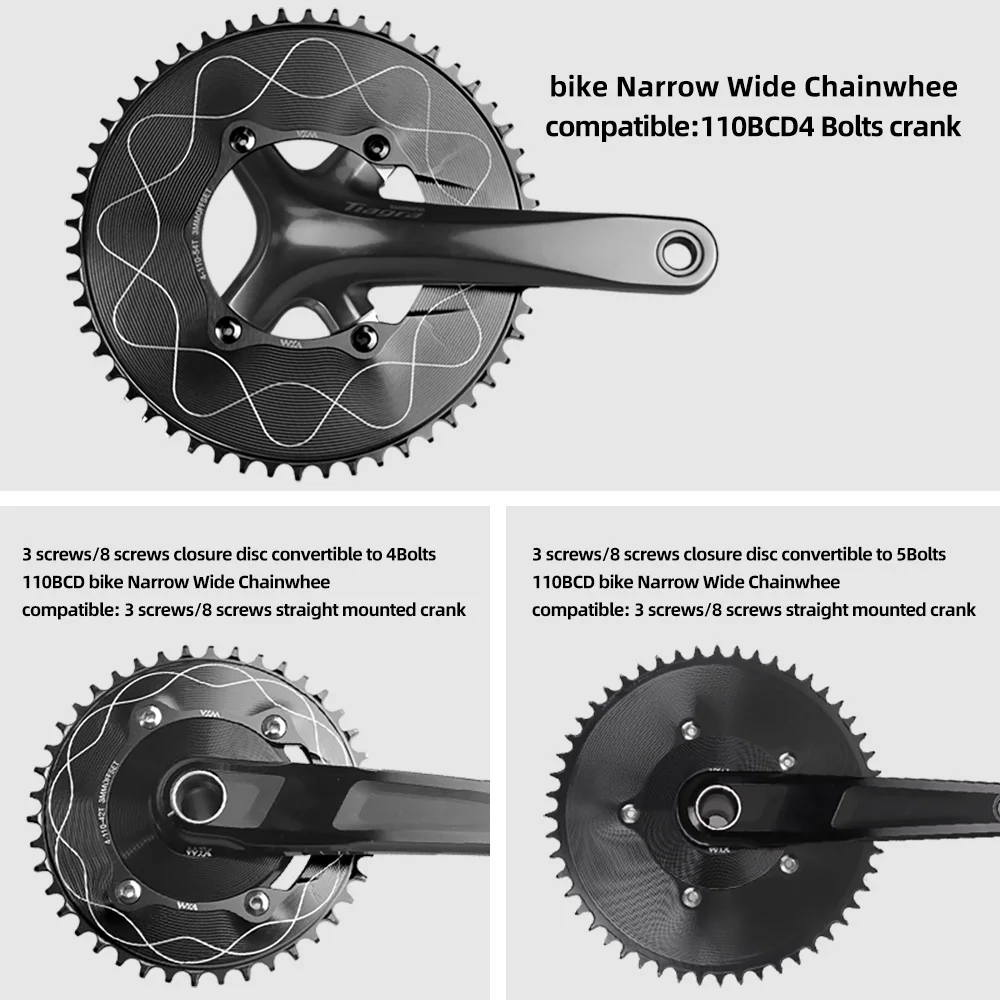 

VXM Road Bike 110 BCD Sprocket 4 Bolts Narrow Wide Chainring 110BCD 4claws Chainwheel Stars Bicycle Crown Compatible R7000 R8000