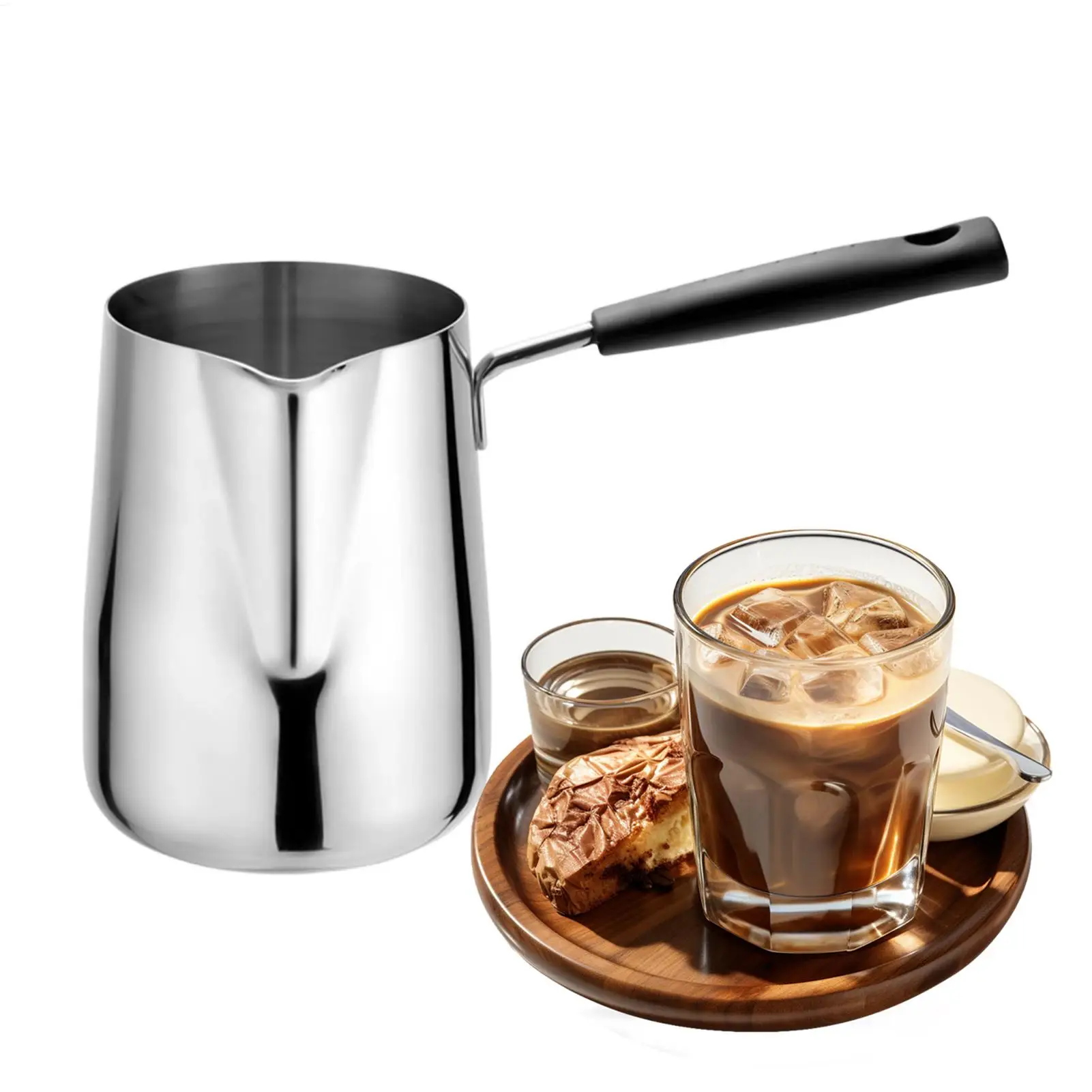 Turkish Coffee Pot 600ml Stainless Steel with Pouring Spout for Coffee Milk Frother Warmer Milk Tea Butter Heater Milk Jug