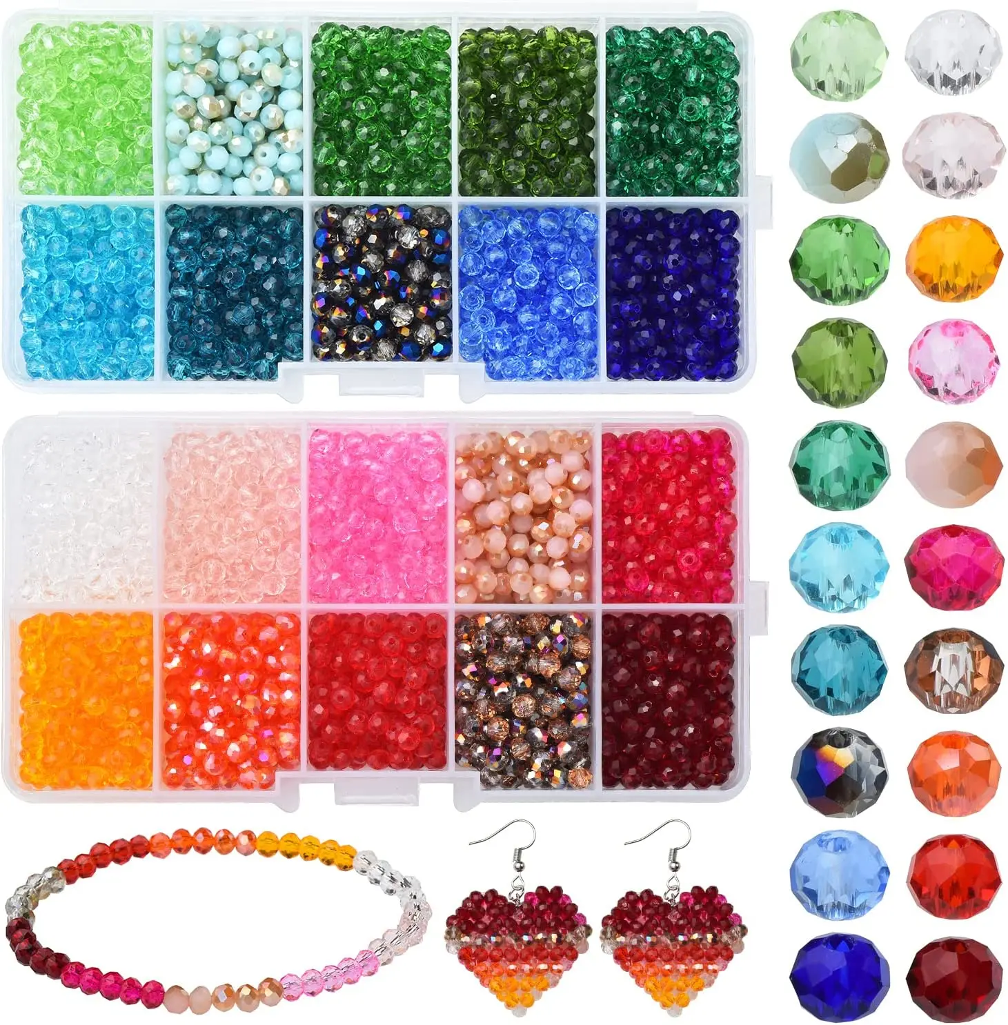3000Pcs 4mm Green Red Glass Rondelle Beads Crystal Spacer Beads for Jewelry Making Bracelets Necklaces Earrings Rings DIY Crafts