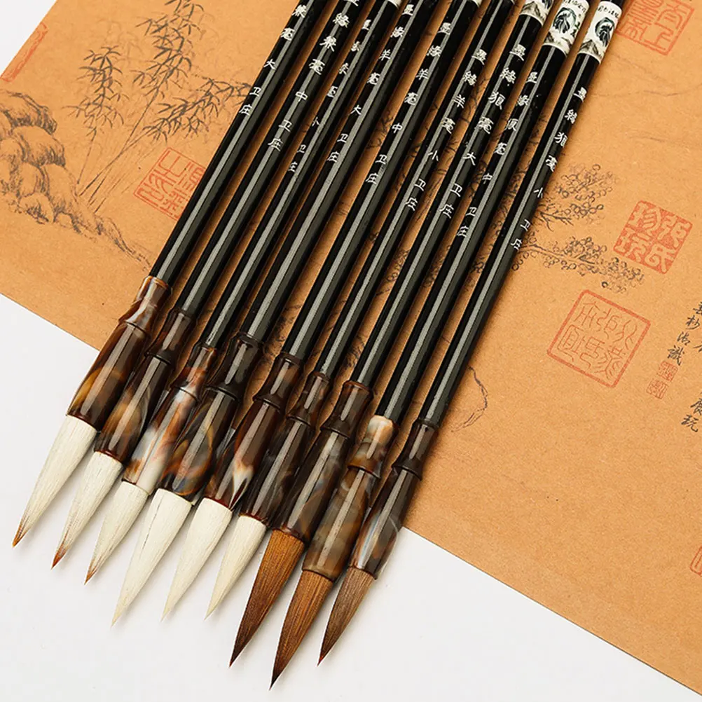 

3pcs Calligraphy Brush Pens Black Brown Wood Student Writing Couplets Tool Durable Long Life Practice Professional