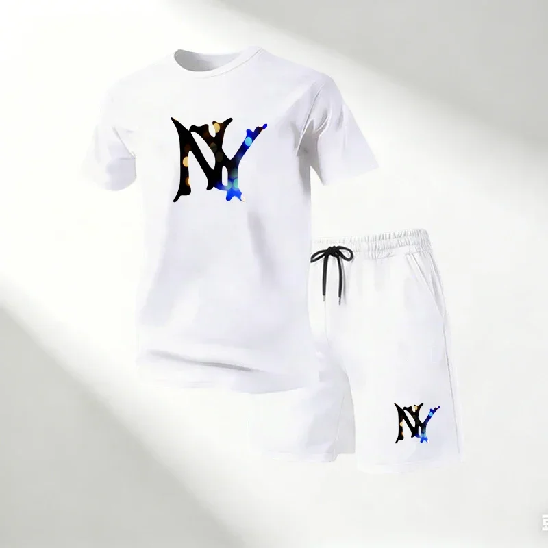 

Summer Men's T-Shirts Sets Round Neck Short Sleeve T-Shirt+Sports Shorts Quick Dry Sportswear Home Outdoor Running Suit Hot Sale
