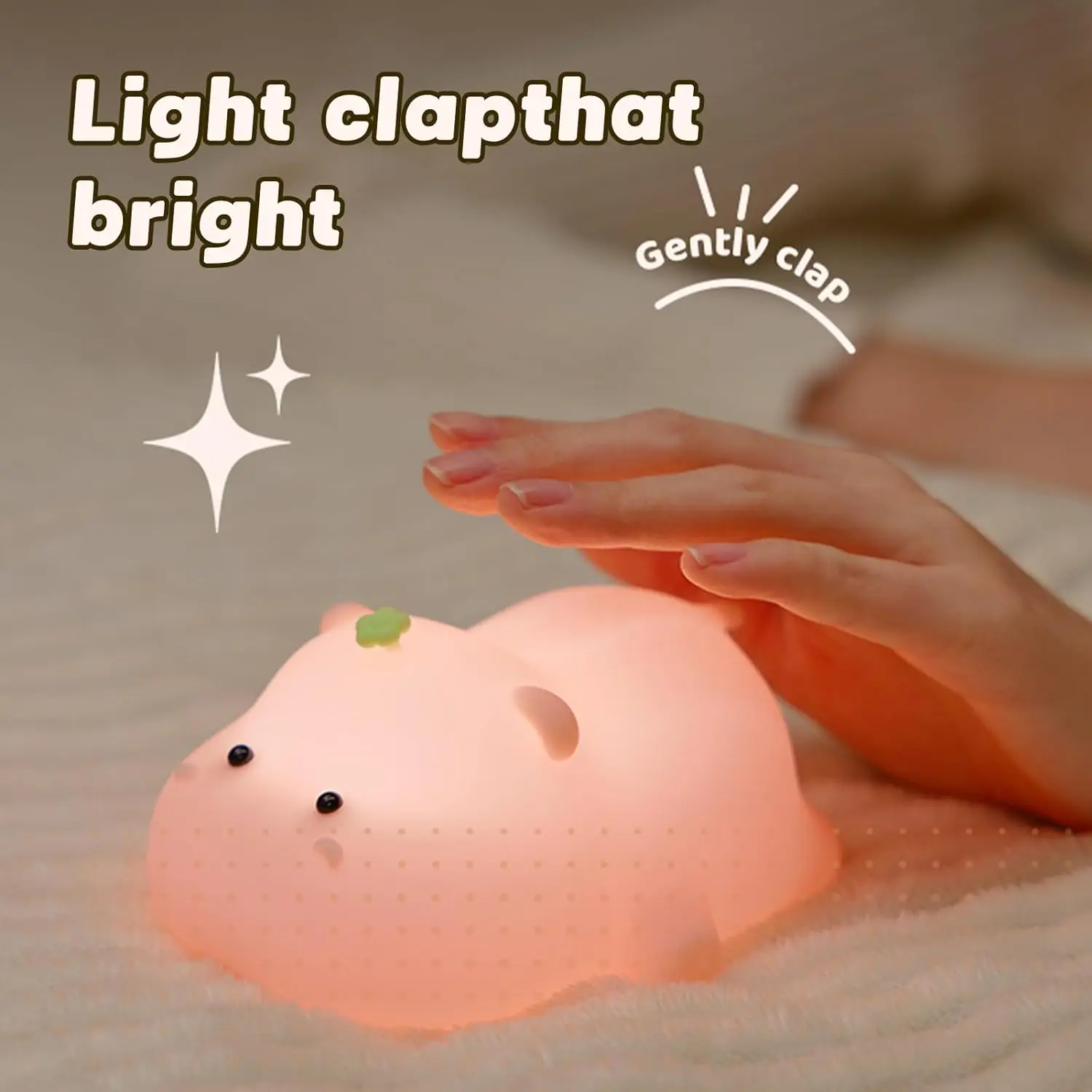 Cute Hippo Night Light Rechargeable LED Pat Silicone Lamp Bedside Children Animal Nightlights for Home Room Decor Birthday Gift