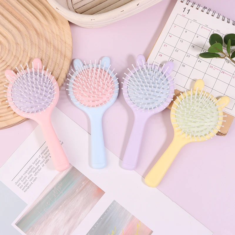 Cartoon Air Cushion Comb Handle Mirror Comb Portable Handle Mirror Travel 2-in-1 Hair Brush For Girl Gift Makeup Tool