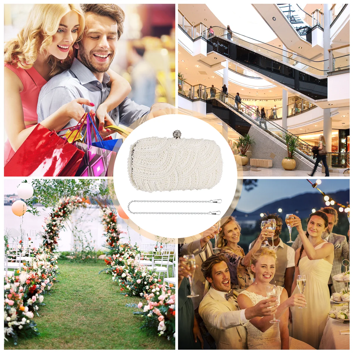 

MARQ Pearl Clutch Bags Women Purse Ladies Hand Bags Evening Bags for Party Wedding Pearl Fashion Clutch Bags - White