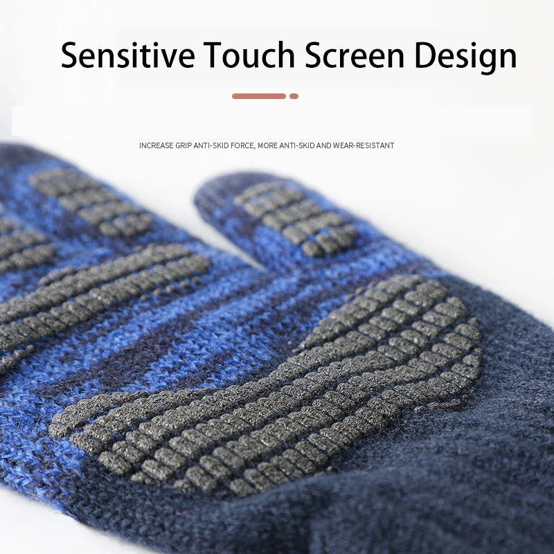 قفازات الشتاء للرجال محبوك حجم كبير قفازات دافئة الدراجات الذكور مكتب الصوف عدم الانزلاق شاشة تعمل باللمس الاكريليك قفازات سميكة لينة #4