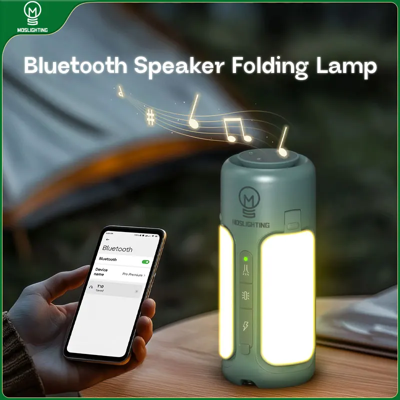 MOSLIGHTING Bluetooth Speaker Folding Lamp Portable Rechargeable Camping Lantern Emergency Lighting Flashlight Hanging Tent Lamp