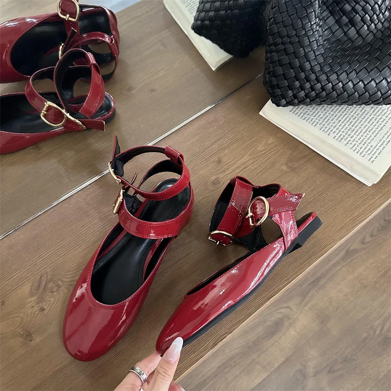 2025 مشبك مزدوج ماري جينس أحذية النساء Slingback حذاء باليه مسطح أنيق أحذية زائد غير رسمية الإناث 34-43