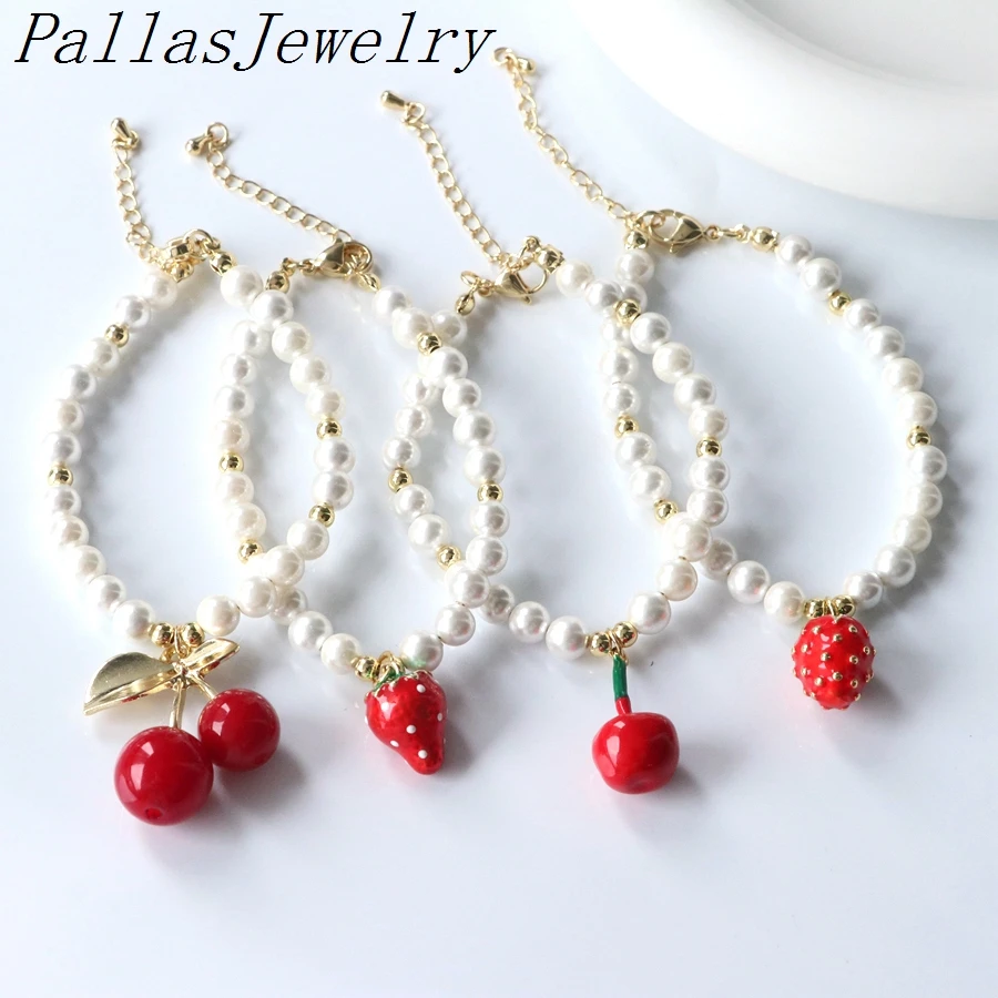 5Pcs Cherry strawberry bracelets daily gifts friendship bracelet beautiful pearl shell Beaded bracelet Statement Fruit Jewelry