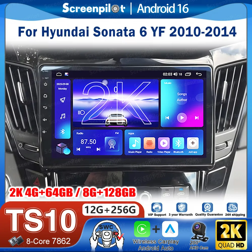Android 16 Car Radio Stereo Head Unit For Hyundai Sonata 6 YF 2009 - 2014 Multimedia Video Player GPS Navigation Touch Screen