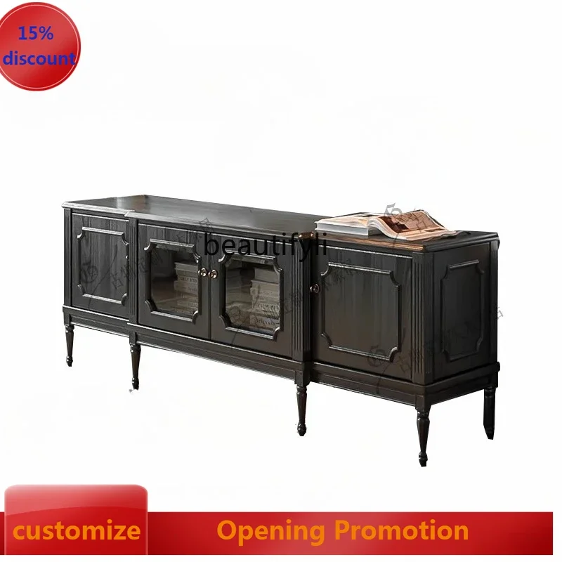 ss8350 French solid wood TV cabinet retro open paint locker classic engraved storage cabinet porch cabinet