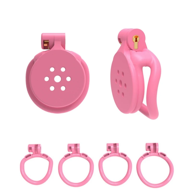 2024 New Pink Flat Chastity Lock Ascetic Escape Proof Chastity Cage with 4 Size Rings Adult Erotica Male Gay Sex Toys 18+  정조대