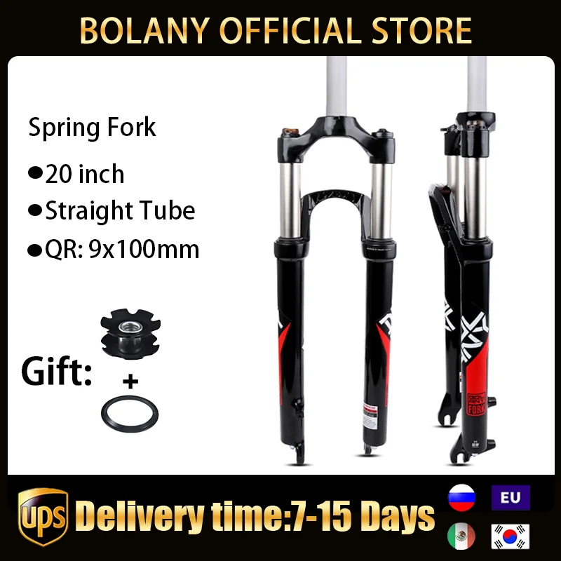 Bolany 접이식 자전거 서스펜션 포크, 20 인치 디스크 브레이크, BMX 어린이 스프링 포크, 퀵 릴리스 9*100mm 자전거 액세서리 