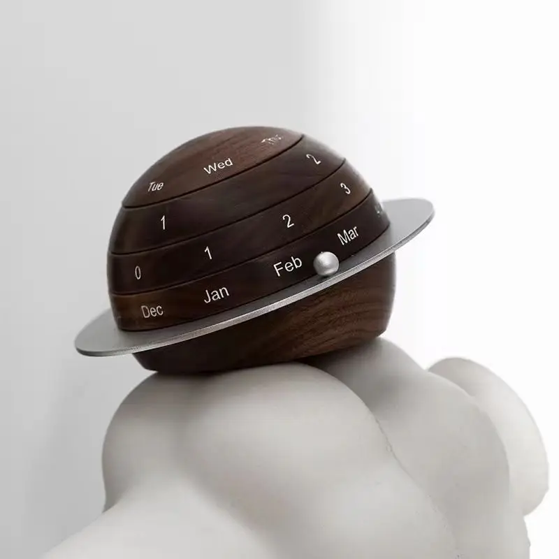 Designer Creative Planet Desk Calendar Wooden Perpetual Calendar Black Walnut Creative Ornament Gifts Gifts Can be Engraved