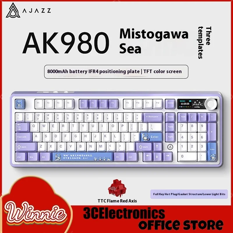 

Ajazz Ak980 Gaming Mechanical Keyboard With Color Screen 98 Keys Rgb Bluetooth Wireless Keyboard Gamer 8000mah For Pc Laptop