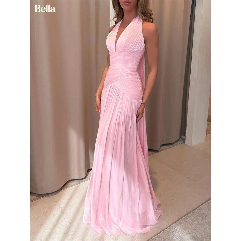 Bella Customized Halter Neck V Neck Chiffon A-line Evening dress Wedding guest dresses Floor-length Ethereal Summer dresses 2026