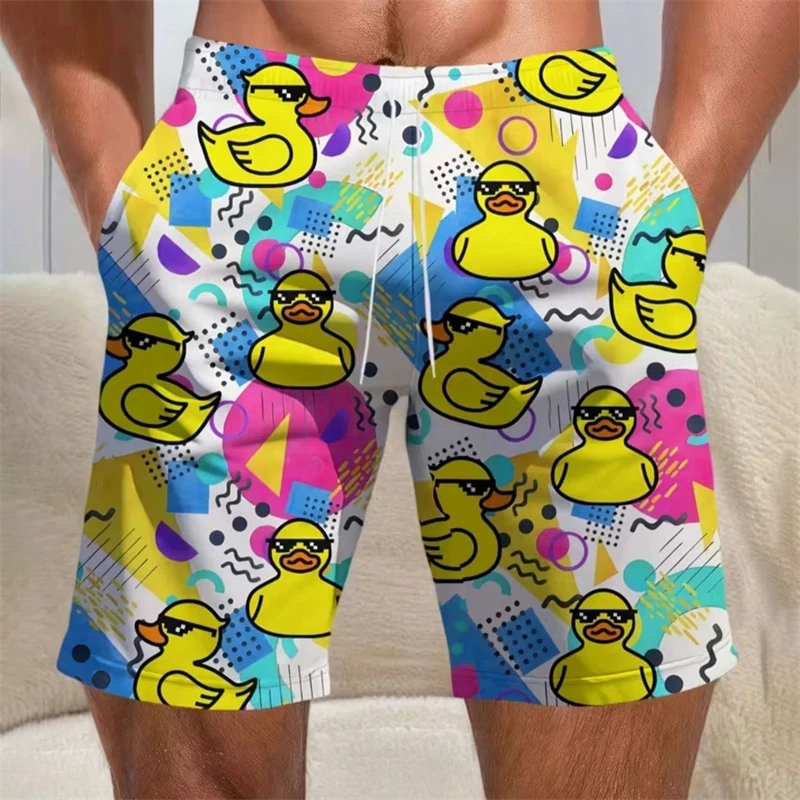 Cute Cartoon Duck Graphic Swim Trunks Men 3D Printed Food Pattern Colorful Fresh Holiday Shorts Summer Quick Dry Beach Shorts