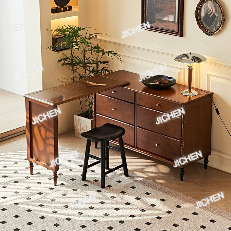 

Туалетный столик из цельного дерева во французском стиле ретро, антикварный бытовой прикроватный выдвижной многофункциональный столик для макияжа