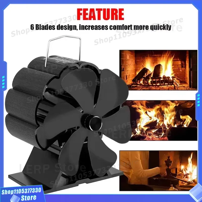 6 Blade Fireplace Fan for Wood Stove Heat Powered Eco Friendly Silent Air Circulator for Home Winter Heating Distribution