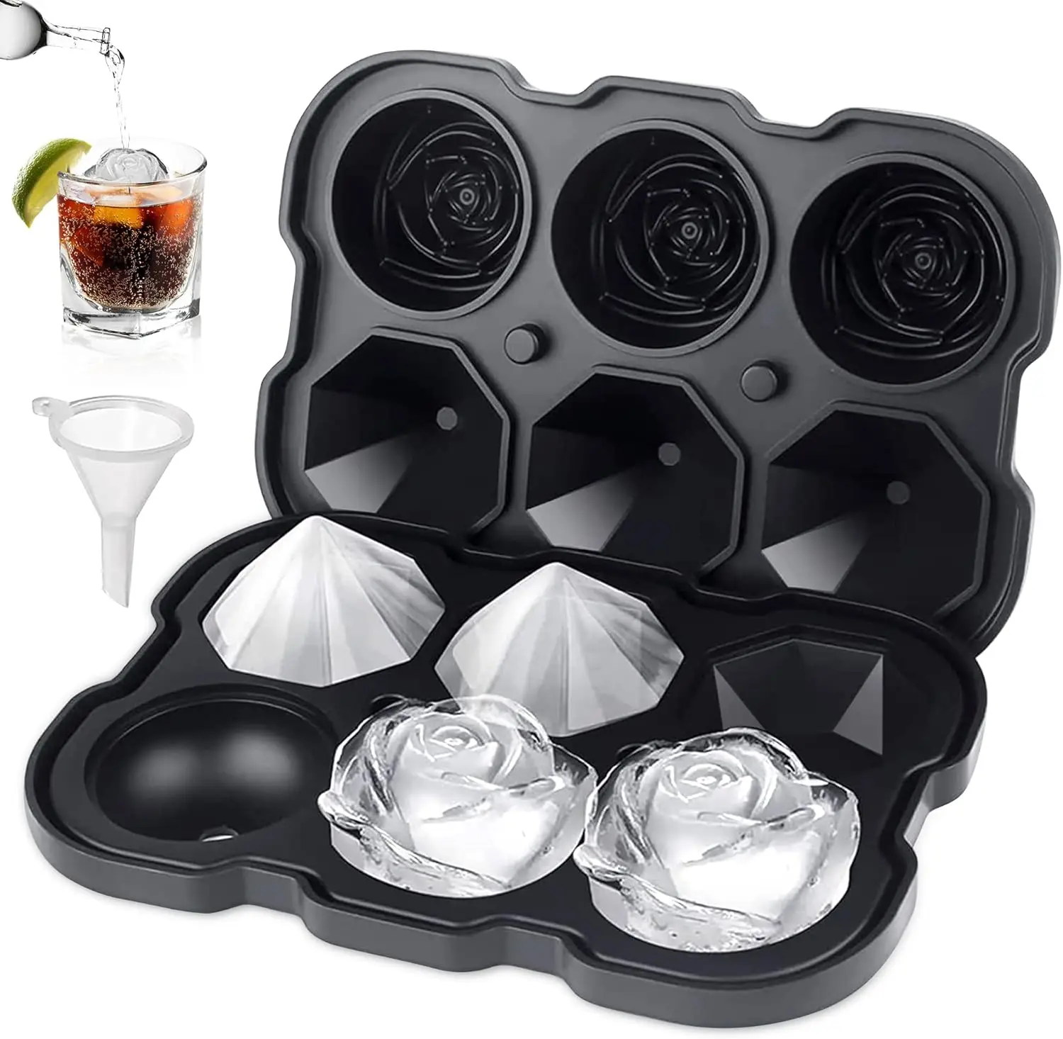 

Ice Cube Tray,ZACHDEE 2' Flower Silicone Ice Cube Tray With Covers,6 Easy Release Large Ice Ball for Cocktails, Drinks, Whiskey,