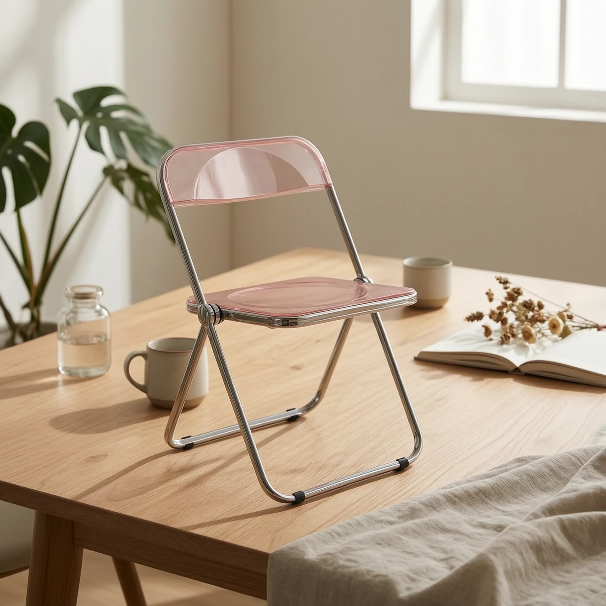 Clear Acrylic Folding Table Space Saving Acrylic Foldable Tray Table Home Furniture Easy to Move for Bedroom