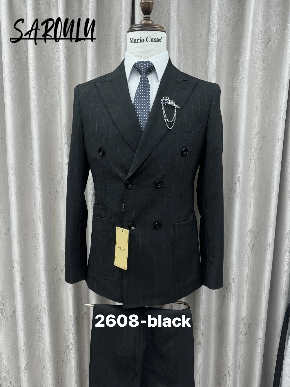 

Two Pieces Striped Elegant Suit Set For Men Premium Double Breasted Tuxedo In Stock Classic Handsome Groom Wear New Arrival