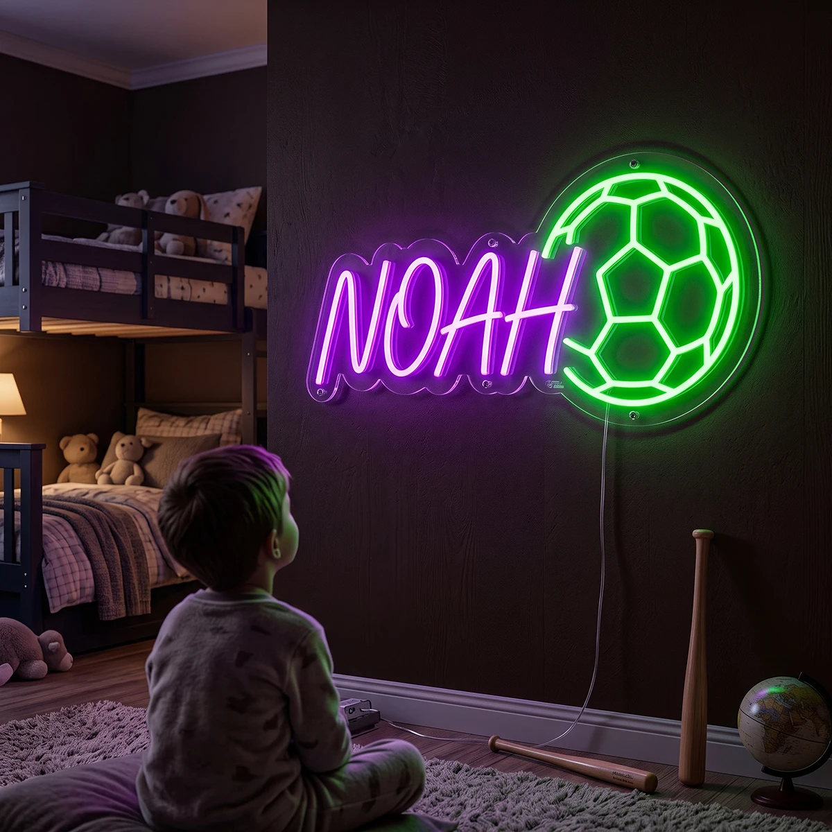 Customizable LED Neon Soccer Sign Personalized Name Home Decor for Children's Rooms Birthday Gift